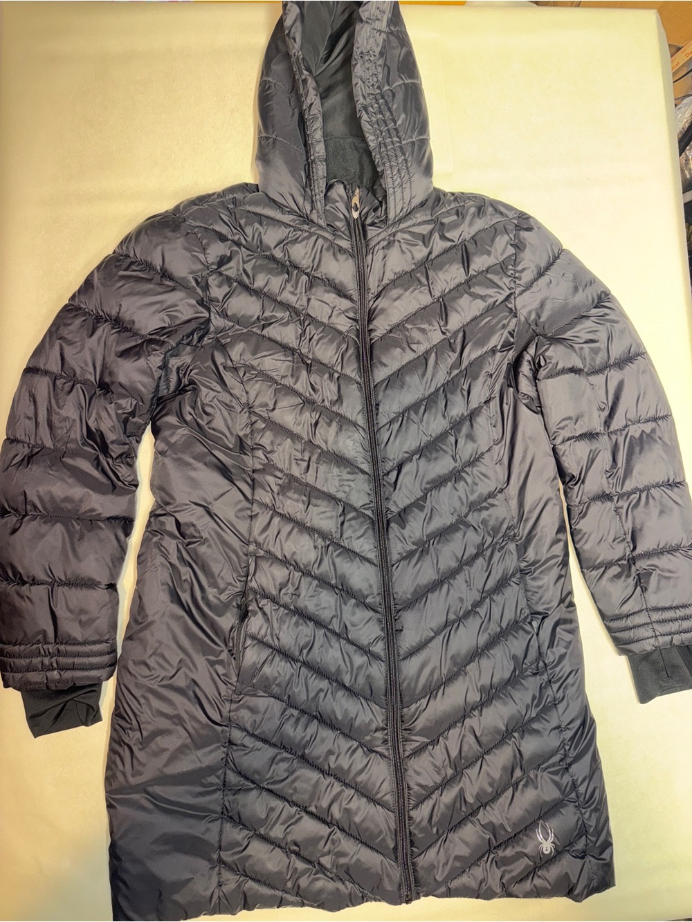 Spyder Women's Long Hooded Quilted Puffer Coat - Black